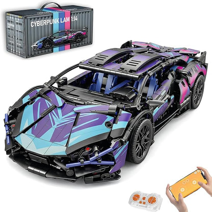 DIY RC Kit - 1280PCS Building Blocks for Adults &amp Kids 1:14 Scale Remote Control Sports Car with LED Lights STEM Building Blocks for Creative Play