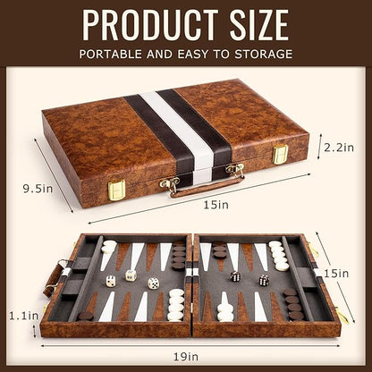 ropoda Backgammon Board Game Set (15 Inches) for Adults and KidsClassic Board Strategy GamePortable and Travel Backgammon Set with Premium Leather CaseBest Strategy &amp Tip Guide