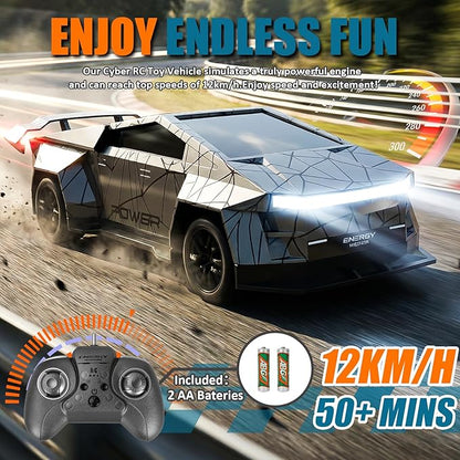 Remote Control Car/RC Truck – 2.4 GHz All-Terrain Cyber Vehicles with One-Touch Demo and Three Adjustable LED Light Effects Off-Road Pick-Up Hobby Monster Truck Toys Gifts for Boys/Girls Aged 3+