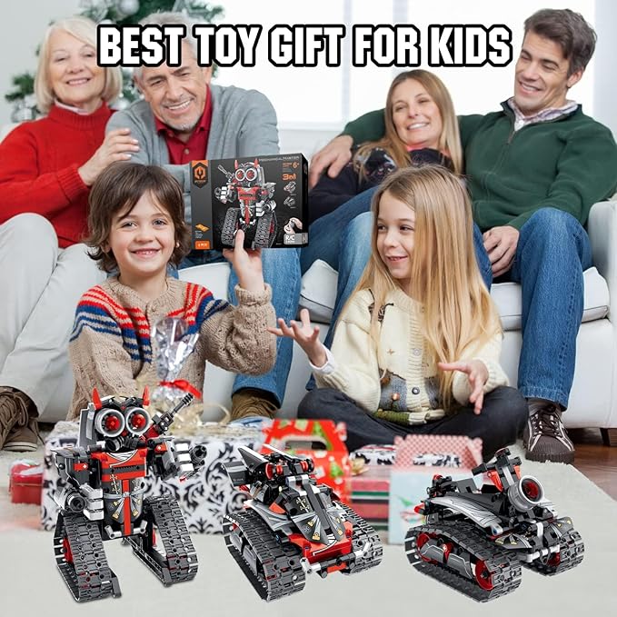 Remote Control Robot Building Kit for Boys 6-12 3-in-1 STEM Remote &amp APP Controlled Coding Gear Robot/Tank/RC Car 419 Pcs Science Learning Educational Building Blocks Toy Set Gift for Kids