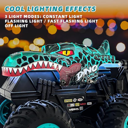 Gohero Monster Truck Toys 2.4Ghz Remote Control Monster Trucks for Boys Age 4-7 1:20 Dinosaur Toys with Light &amp MusicRC Truck with Stunt 360° Spin Walk Upright&amp Drift Dinosaur Toy for Ki