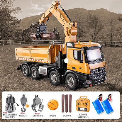Remote controlled dump truck large 18.8 inches (48CM) 1:14 vehicle model three in one grab head replaceable construction transport vehicle remote control model Suitable for adults 14+ (dual battery)