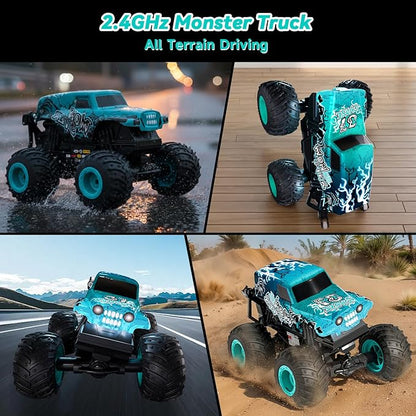 2.4Ghz Remote Control Monster Trucks for Boys Age 4-7Zombie Monster Truck Toys with Stunt 360°Spin &amp Drift 1:20 Scale Remote Control Car with Light &amp Sounds Gift for 3 5 6 8 Year Old Boys&