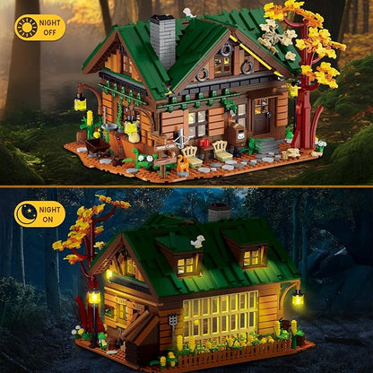 NUTCRACKER Medieval Forest Cabin Building Set with LED Light Retro Forest Log Wood House Construction Model Toy Building Set Easter Gifts for Adults Teens 14+（2234 Pieces