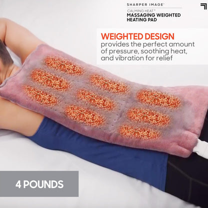 Calming Heat Massaging Weighted Heating Pad by Sharper Image- Weighted Electric Heating Pad with Massaging Vibrations, 9 Settings- 3 Heat, 6 Massage- 18 Relaxing Combinations, 12” x 24”, 4 lbs