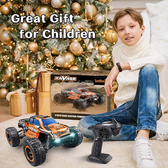 Loolinn | Durable RC Cars for Kids - Hobby Grade 1/16 RC Truck Top Speed 19mph Adjustable Speed Off-Road 4WD - Upgradeable Remote Control Car (Gift for Boys and Adults)