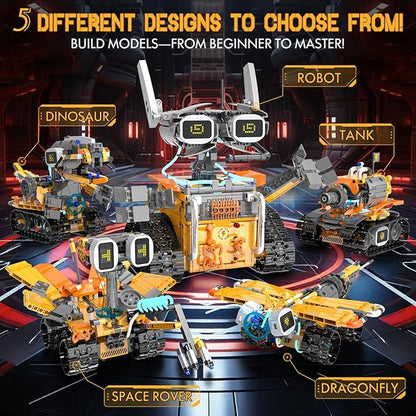 5in1 STEM Robot Building Kits for Kids 6-12 App &amp Remote Control STEM Dinosaur Tank Robot Building Toys for Kids 899Pcs DIY Science Building Sets Erector Sets for Boys Girls Birthday Xmas Gifts