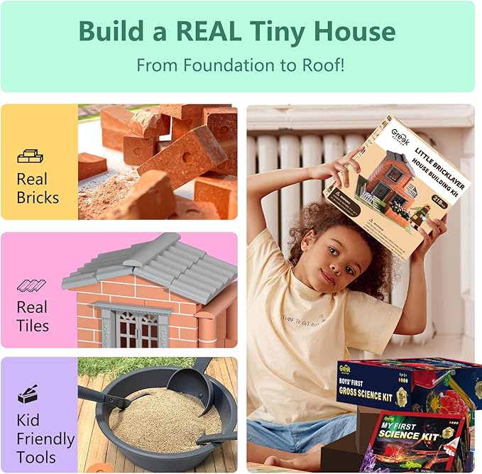 Mini House Building Kit for Kids Age 8+ - Block Building Toys with Real Mini Bricks STEM Creative Gifts for Boys Girls- DIY Tiny House Construction Set