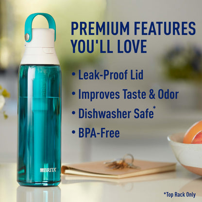 Brita Insulated Filtered Water Bottle with Straw, Reusable, Christmas Gift and Stocking Stuffer For Men and Women, BPA Free Plastic, Sea Glass, 26 Ounce