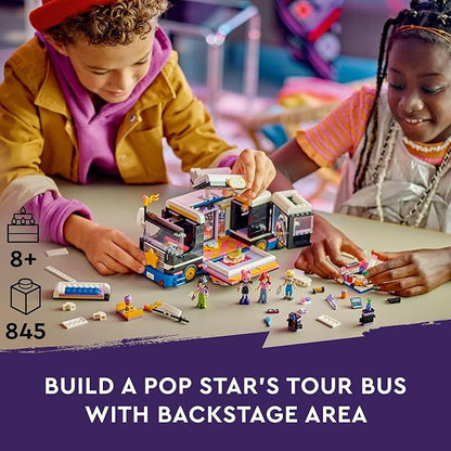 LEGO Friends Pop Star Music Tour Bus Play Together Toy Social-Emotional Musical Toy with 4 Mini-Doll Characters Toy Truck Building Kit Music Gift for 8 Year Old Kids Girls and Boys 42619