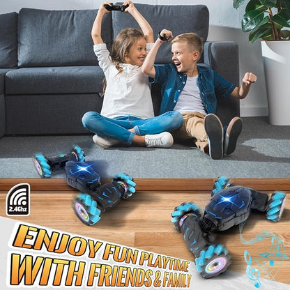 Pristar RC Cars Gesture Sensing Stunt Car Best Gifts for Boys 6-12 2.4Ghz Remote Control Car Toys for Boys Age 6 7 8 9 10 11 12 Double Sided Flip 360° Rotate 4WD Off-Road with Spray Lights Music