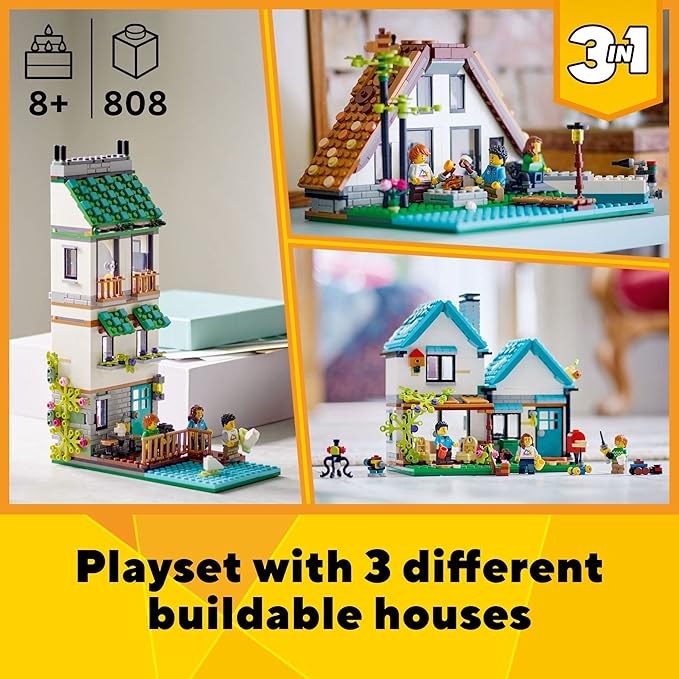 LEGO Creator 3 in 1 Cozy House Building Toys - Toy Figures &amp Pretend Play Playsets for Boys &amp Girls Ages 8+ - 3 Building Options - Gift for Birthdays - 31139