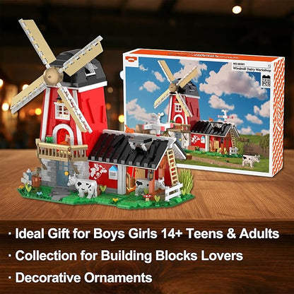 Farm House Building Sets Windmill Toy Building Blocks for Adults Teens 14+ Model Building Kits for Boys Girls Birthday Office Home Decor 1310PCS