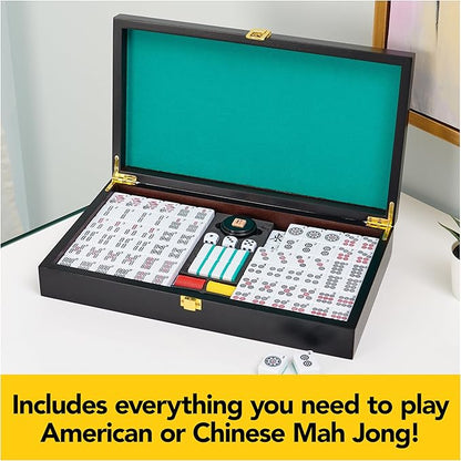 Spin Master Games Legacy Deluxe Mah Jong Classic Game with Two-Toned Tiles and Lined Wood Storage Case Family Game for 4 Players Ages 8 and up