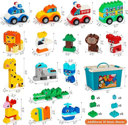 MIMAX Classic Big Bricks Building Blocks Set 180 PCS Toy Building Sets for All Major Brands Interactive Building Toy with Storage Box for Kids Boys and Girls