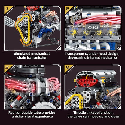 Mini V8 Engine Kit that Runs Building Set Technic Model with Motor Light &amp APP Control Mechanic Engineering Collectible for Adults Boys 14 Years &amp Up