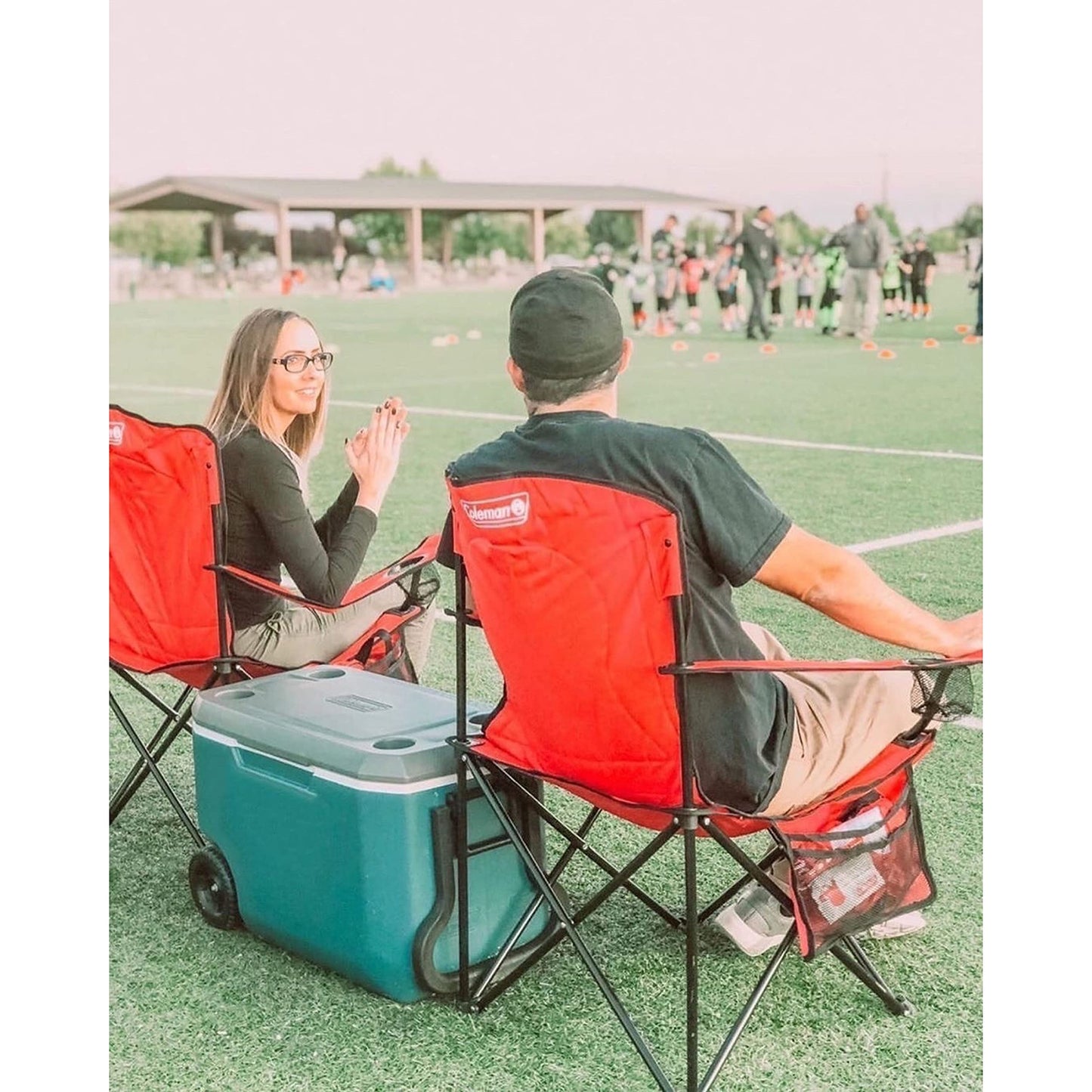 Coleman Portable Camping Chair with 4-Can Cooler, Cushioned Seat & Back with Side Pockets & Cup Holder, Carry Bag Included, Great for Camping, Tailgating, Firepits, Patio, & More