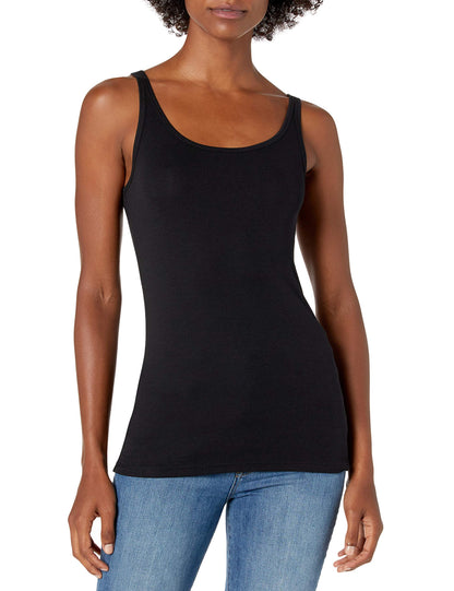 Amazon Essentials Women's Slim-Fit Thin Strap Tank Top, Pack of 2, Black/White, Small
