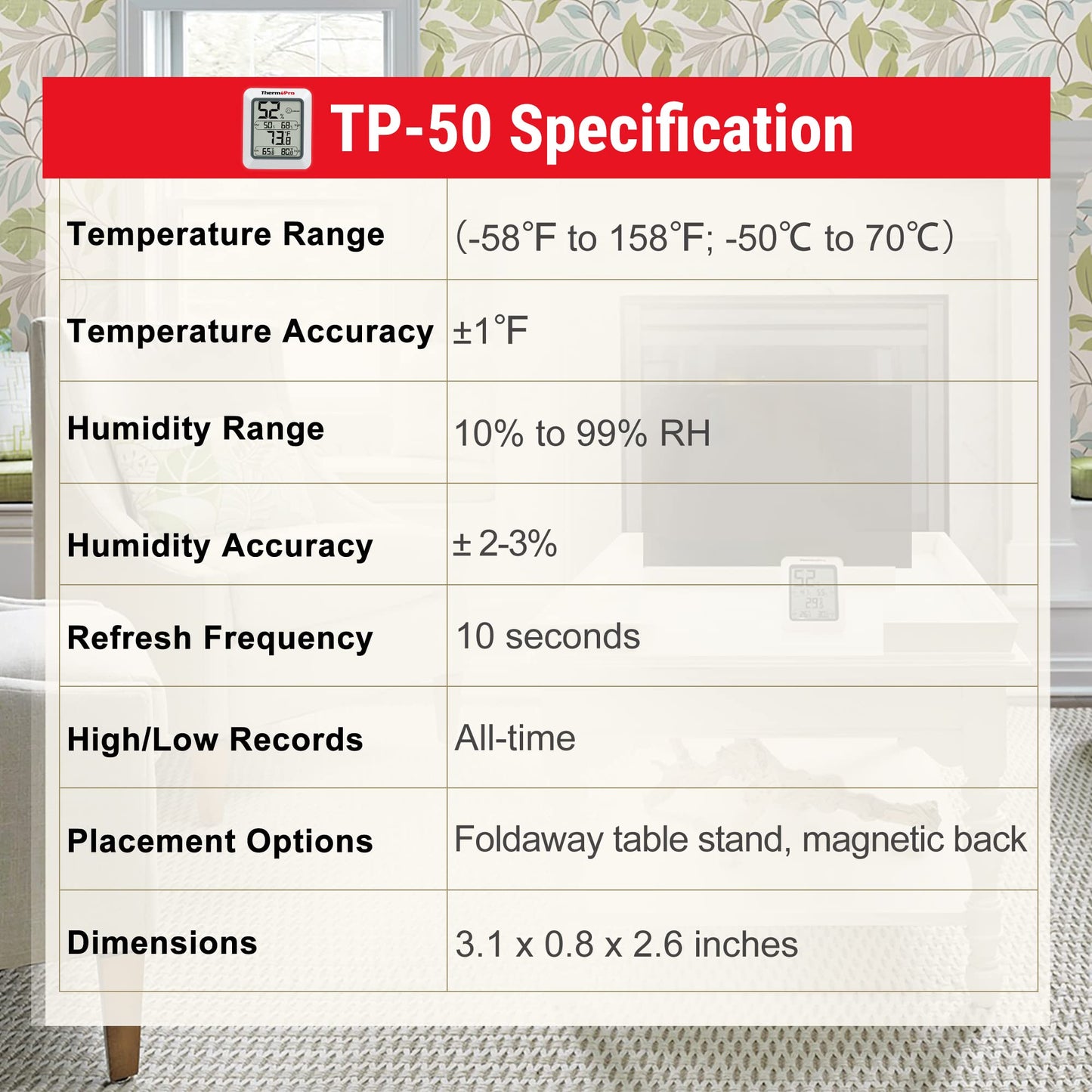 ThermoPro TP50 Digital Hygrometer Indoor Thermometer Room Thermometer and Humidity Gauge with Temperature Humidity Monitor
