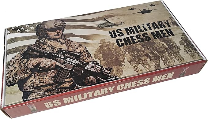 US Military Chess Set Army Navy Air Force or Marines. Choose 2 Branches of Men with 17 inch Walnut Color Storage Board (Army vs Marines)