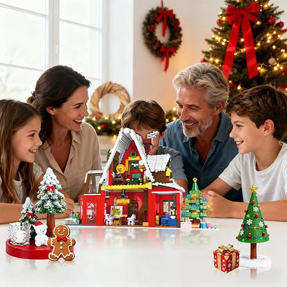 Christmas Family House Building Set Toy - Lego-Compatible Building Blocks Christmas Santa’s Visit Holiday House Winter Village with Xmas Tree Post Box Gift Idea Festive Home Décor for Kids Adults