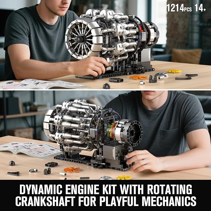 Mould King 10216 Aircraft Engine Building Kit for Adults Mini Transmission Engine Model Toy for Display DIY STEM Project for Teens(1214 PCS)