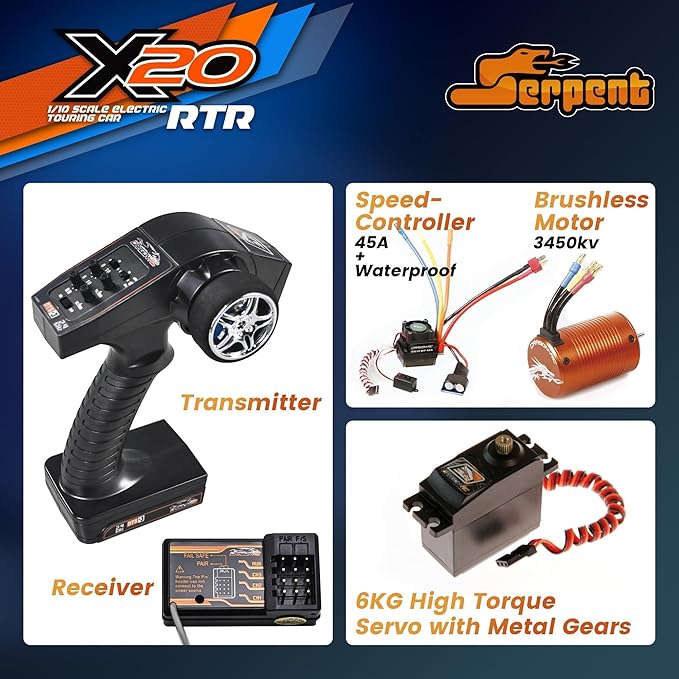 Serpent 1/10 Touring Car RTR 4WD Fast Electric RC Car with Brushless Motor Set Carbon Fiber Parts CNC Aluminum Parts High Speed Batteries and Charger Not Included (Green)