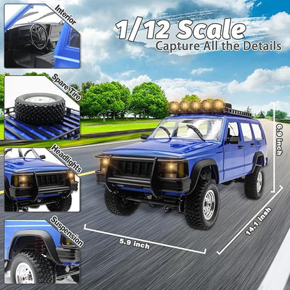 Fistone 1:12 Scale Remote Control Car RC Rock Crawler 2.4Ghz 4WD Off-Road Remote Control Truck with LED Light All Terrains Climbing Vehicle Waterproof Outdoor RC Car Kids Age 8-12 Adults Gifts