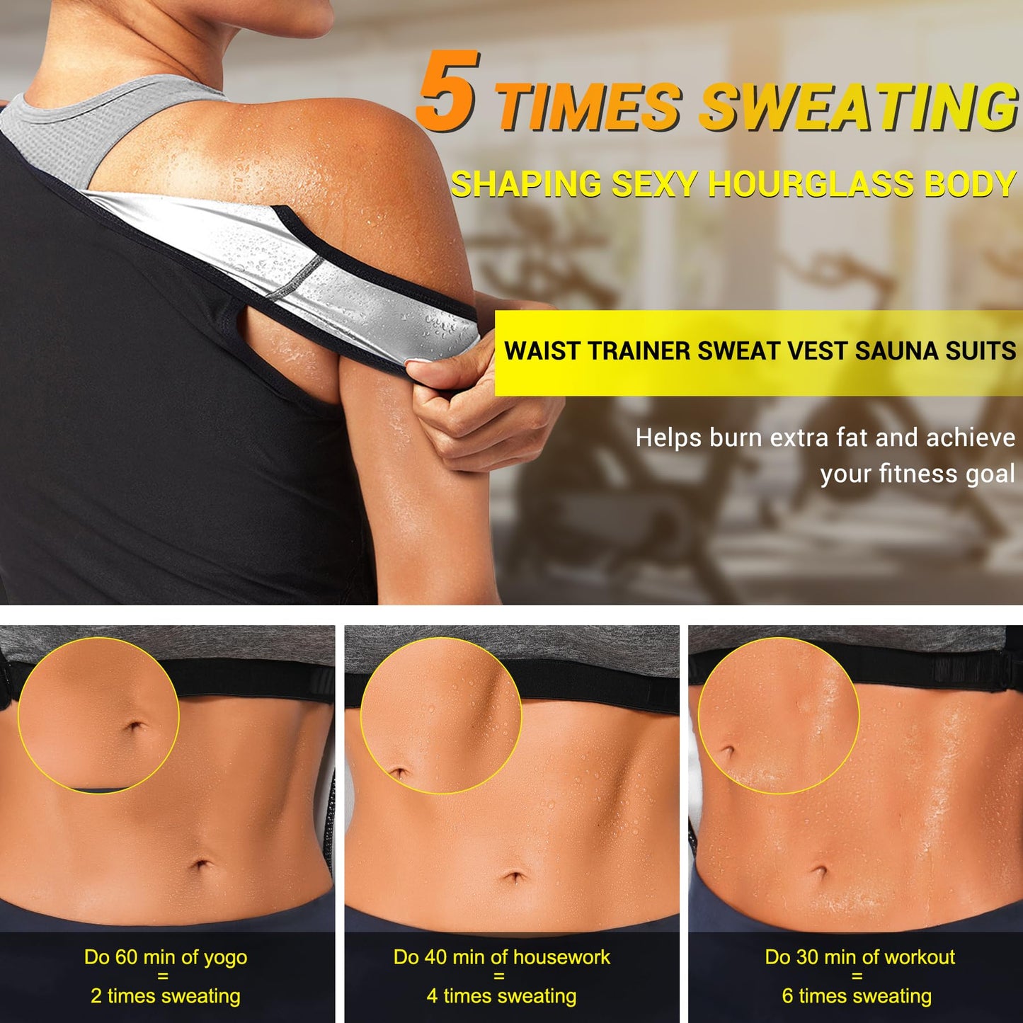 TrainingGirl Women Sweat Vest Waist Trainer Trimmer Belt Weight Loss Hot Sauna Suit Zipper Workout Tank Tops Slim Body Shaper (Black, X-Large)