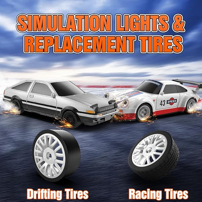 RC Drift car 1/43 Mini Rc Drift car with Gyroscope 2.4GHz Full Proportional Remote control Cars 4WD High Speed Racing with Lights Racing Tires Model Cars Gift for Adults Kids Boys Girls