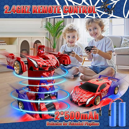 Spider Transform RC Cars Toys with Eye &amp Underbody Lights 2.4GHz Remote Control Car One-Button Deformation Fast 360°Rotation Robot Toys Birthday Gifts for 3 4 5 6 7 8 9 10 Year Old Boys Age 4-7