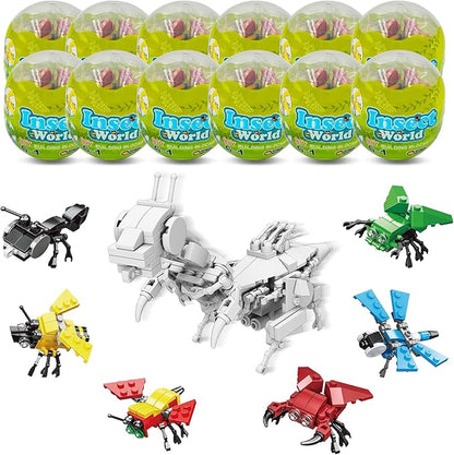 Mini Building Block Sets 12PCS Insects Building Blocks 6 in 1 STEM Toys Eggs Building Sets Party Favors for Kids Goodie Bags Prizes/Birthday Gifts