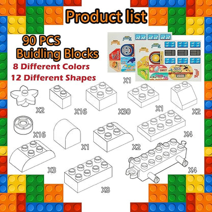 90 Pcs Classic Building Blocks Set for Toddlers 3-6 Large Building Bricks Train Educational Toy STEM Toys Compatible with Major Brands Gift for Kids