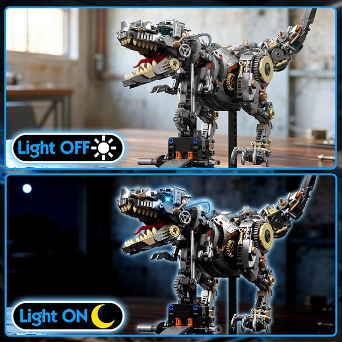Mechanical Dinosaur Building Block Set with Light Compatible with Lego Dinosaur STEM Tyrannosaurus Model Collection Toys for Home Office Decor for Boys Adults 1268 PCS