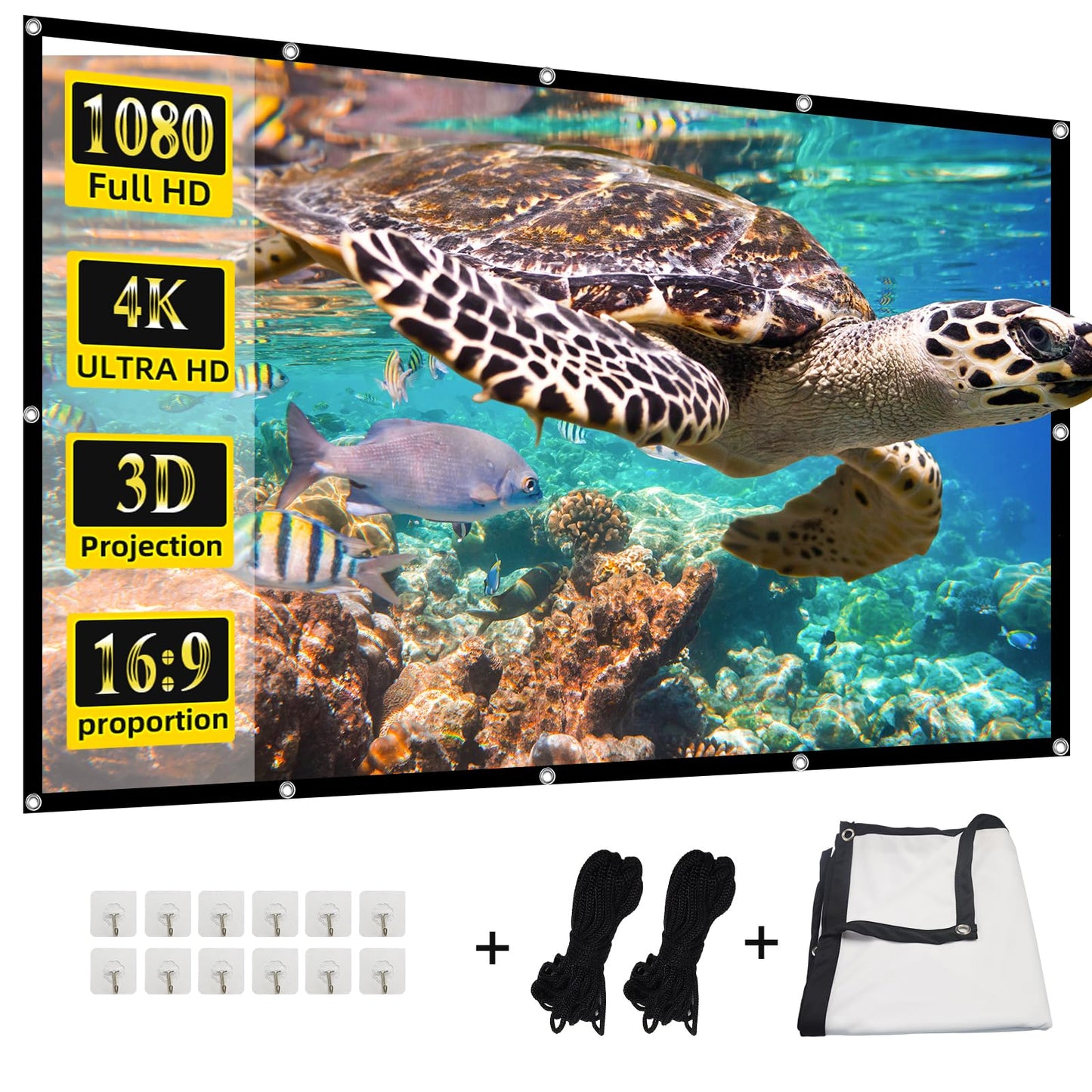 Projector Screen,HUANYINGBJB 4K 16:9 HD Rear Front Projector Screen Foldable Projection Screen Double-Sided Portable Outdoor Indoor Projector Screens for Movie Home Theater (120)