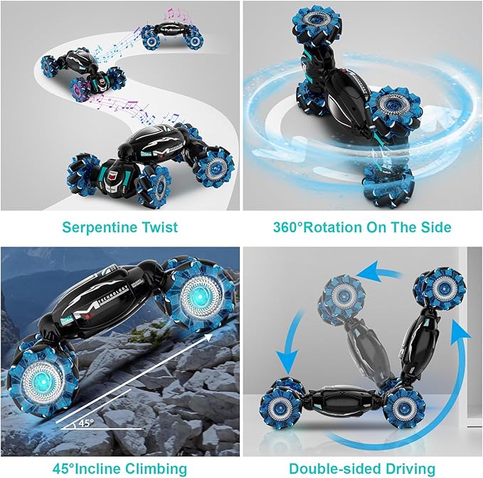 RC Cars Gesture Sensing Stunt Car Toys for Boys Girls 6-12 Year Old 2.4Ghz 4WD Hand Remote Control Toy 360° Rotate Transform Off-Road Drift with Lights Music Birthday Xmas Gifts for Kids