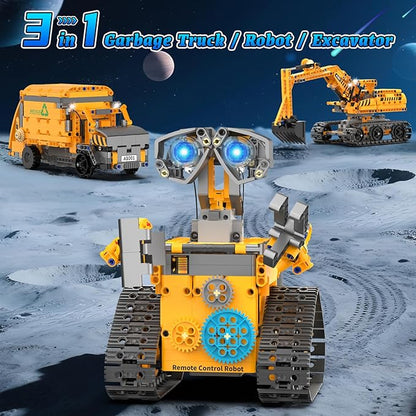Robot Building Kit Toys for Boys Age 8-12 with 700 Pcs 3 in 1 Robotics Excavator Garbage Truck with App &amp Remote Control Coding Robot Building Set Birthday Gifts for 8-14 Years Old Boys