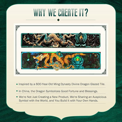 Mythic Dragon Tiles Building Blocks Set with LED Lights Divine Loong 3D Wall Art Building Toys 170020 with Flowers 1532 Pcs Dragon Relief DIY Model Kit for Adult Creative Gifts &amp Decor