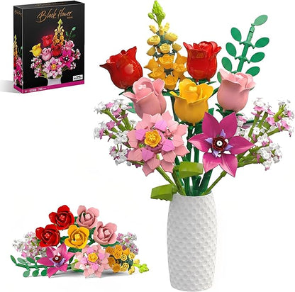 Flowers Bouquet Building Set 765PCS Wildflower Botanical Collection Kit Artificial Plant Floral Toy for Adults Women Kids Girls Home Office Decor Gift for Christmas Valentine's Day Mother's Day