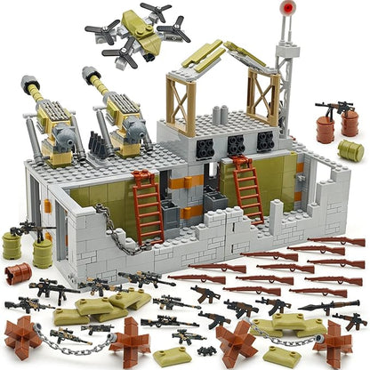 Military Base Building Block Toy Set 600+ Pieces Battlefield Playset with Air Defence Gun Drone Weapon Pack Accessories MOC Brick for Military Enthusiasm