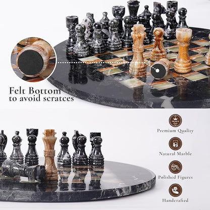 Marble Chess Set for Adults with Complementary Storage Box 15 Black &amp Green Handmade Chess Board Game with 2 Extra Queens Unique Gift &amp Home Décor