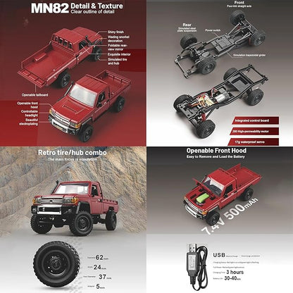 RC Crawler 1:12 Scale MN82 RC Crawler 4WD LC79 Land Cruiser Rock Crawlers with Lights Speed Adjustment Servo Tires 2.4Ghz RTR RC Rock Truck for Teens Adults(Red)