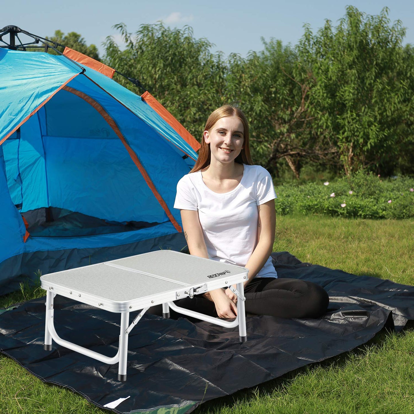 REDCAMP Small Folding Camping Table 2ft, 3 Heights Portable Outdoor Folding Table Aluminum Camp Table Adjustable Height Lightweight for Picnic Cooking Beach