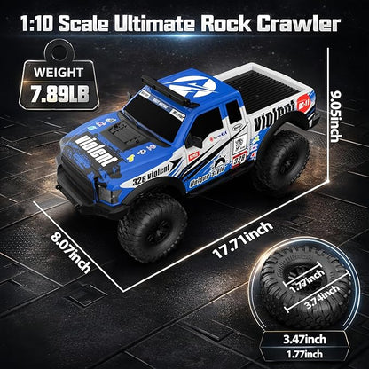 RC Cars RC Crawler 1/10 Scale RTR Remote Control Car 4WD 2.4GHz Brushed Offroad Racing Hobby Grade Model Vehicle with LED Lights 2Pcs Battery Toy for Kids and Adults