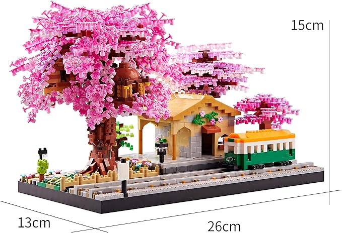 Japanese Cherry Blossom Tree Flower House Micro Building Blocks Set for Adults Bus Station Mini Bricks Model Treehouse Decorative Architectural