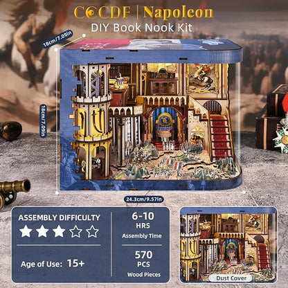 Book Nook Kit DIY Miniature Dollhouse Booknook Kit for Adults and Teens 3D Wooden Puzzle Booknook Tiny House Bookshelf Decor Gifts for Family Friens (Napoleon)