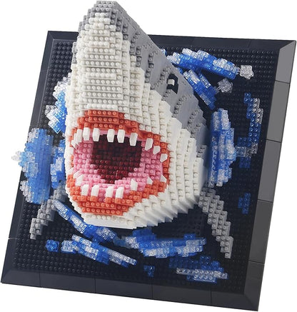 1800PCS Animal Shark 3D Wall Art Micro Mini Building Blocks Set not Compatible with Lego SizeUnique Home or Table Decor Painting with Specialized TweezersPresent DIY Shark Toy for 14+