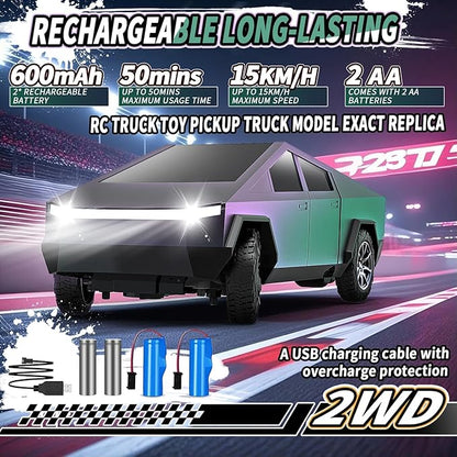 Remote Control Car All Terrain High Speed RC Pi-ckup Truck Toys with Light and Loadspace Electric Vehicle Toys for Kids and Adults Gifts for Birthday (Green Purple Color Change)