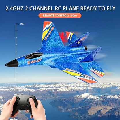 SU27 RC Fighter Plane Beginner Friendly RC Airplane 6-Axis Auto-Stabilizer Remote Control Glider Aircraft Ready to Fly Crash Resistant 2 Batteries