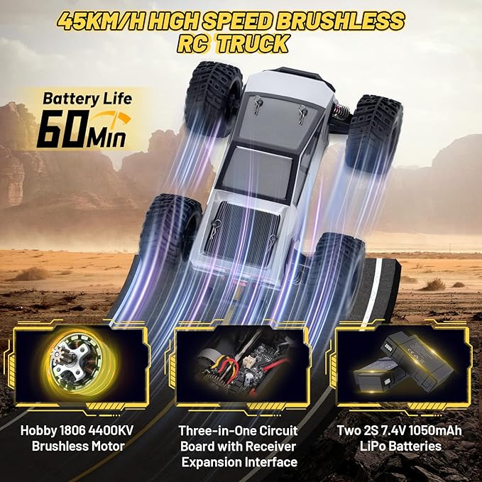 JT20W-V2 1/20 Scale 4WD Brushless RC Car for Adults45KPH High Speed Hobby RC Truck4x4 Waterproof Off-Road Remote Control Electric VehicleAll Terrain RTR Fast Buggy with 2 Lipo Batteries